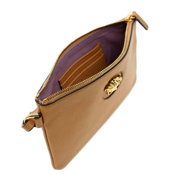 Versace La Medusa Wristlet Zip Pouch Caramel Leather New - Picture 5 of 7